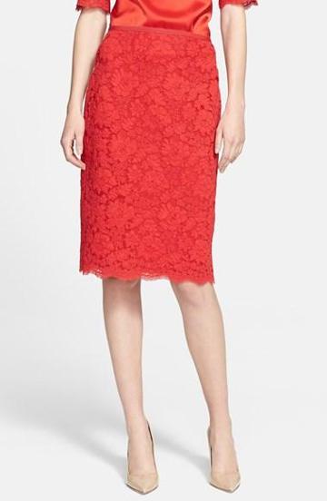 St. John Collection Florentine Lace Skirt Womens Venetian Red