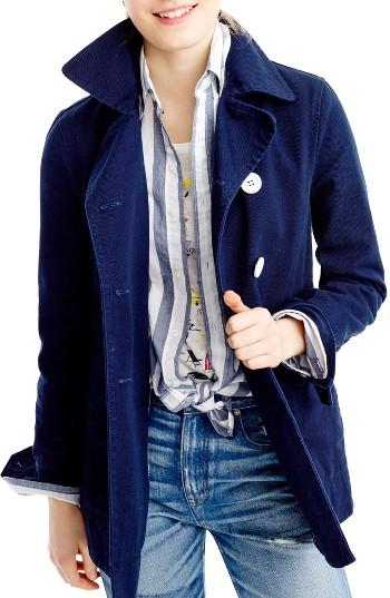 Women's J.crew Heavy Cotton Twill Peacoat