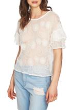 Women's 1.state Embroidered Ruffle Sleeve Top, Size - Ivory