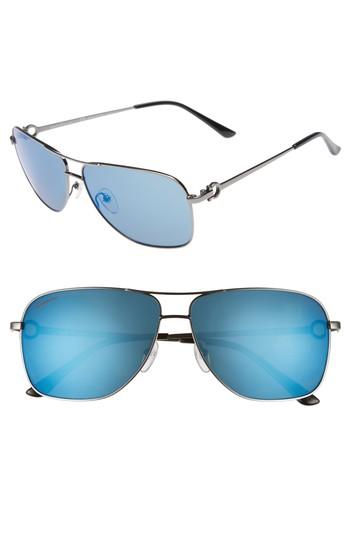 Men's Salvatore Ferragamo Gancio 61mm Aviator Sunglasses - Shiny Dark Gunmetal