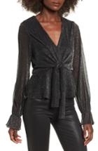 Women's Metallic Tie Front Top - Metallic