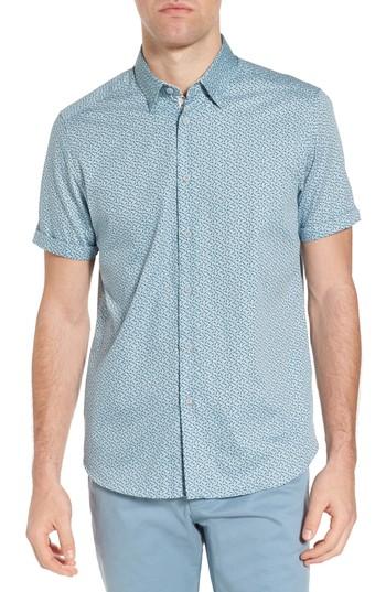 Men's Ted Baker London Narnar Trim Fit Geo Print Camp Shirt (s) - Blue