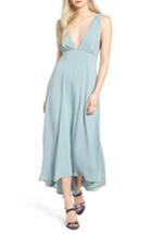 Women's Lush Plunging Linen & Cotton Maxi Dress - Blue