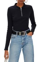 Women's Topshop Front Zip Polo Shirt Us (fits Like 0) - Blue