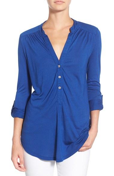 Women's Amour Vert 'elena' Roll Tab Sleeve Top - Blue