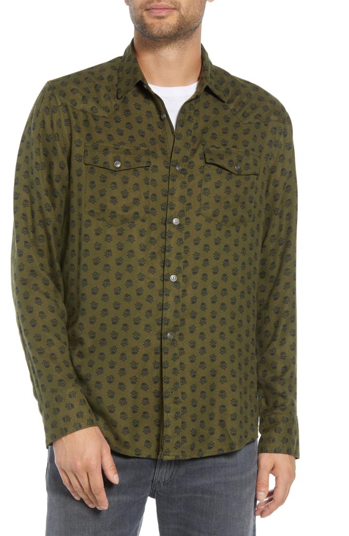 Men's Treasure & Bond Regular Fit Print Western Sport Shirt, Size - Green