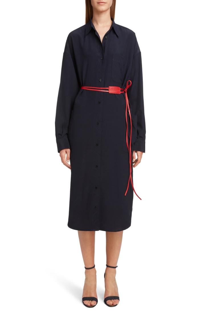 Women's Victoria Beckham Belted Silk Shirtdress - Blue