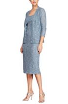 Women's Alex Evenings Sequined Lace Sheath Dress With Jacket - Blue