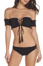 Women's Pilyq Smocked Off The Shoulder Bikini Top, Size D - Blue