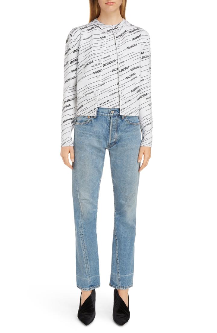 Women's Balenciaga Jacquard Stripe Logo Sweater - White