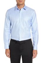 Men's Nordstrom Men's Shop Trim Fit Microgrid Dress Shirt - 34/35 - Blue