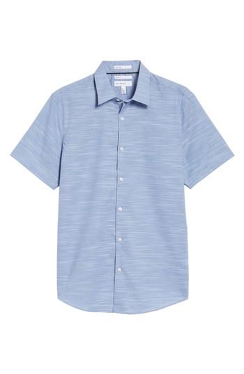 Men's Calilbrate Slim Fit Slub Woven Shirt, Size - Blue