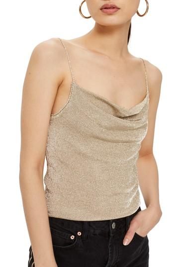 Women's Topshop Metal Yarn Cowl Camisole Us (fits Like 0) - Metallic