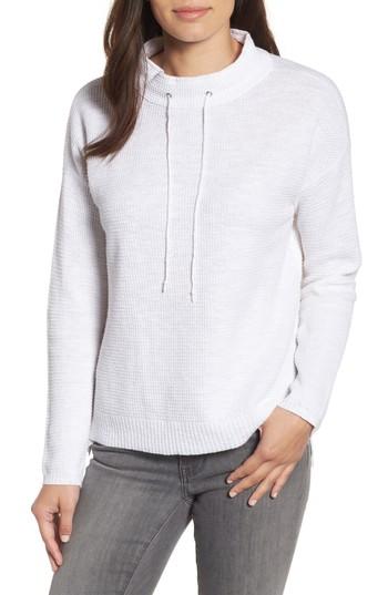 Women's Eileen Fisher Drawstring Neck Organic Linen & Cotton Top, Size - White