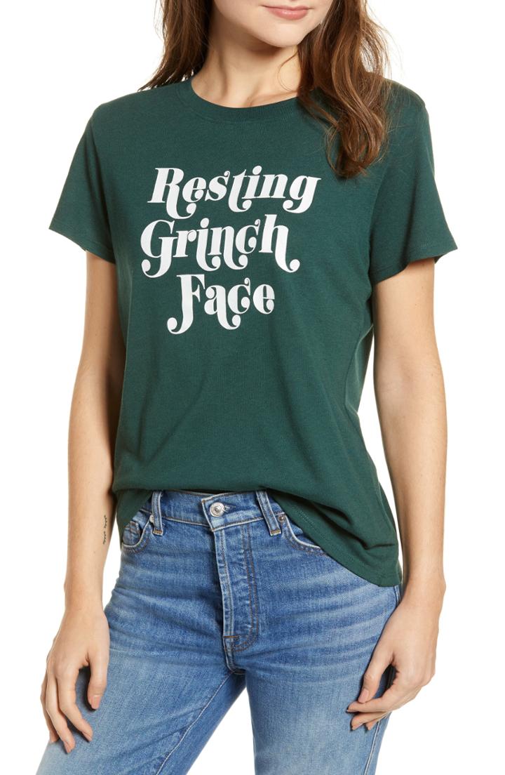 Women's Sub Urban Riot Resting Grinch Face Slouch Tee - Green