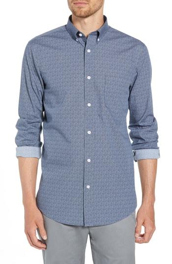 Men's Nordstrom Men's Shop Regular Fit Print Sport Shirt, Size - Blue