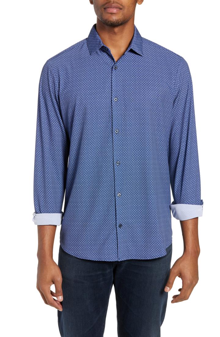Men's Mizzen+main Atlantic Trim Fit Daisy Print Performance Sport Shirt - Blue