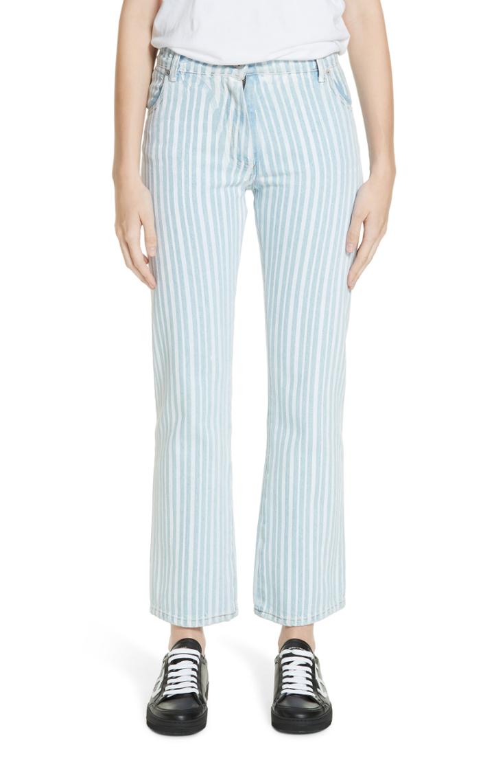 Women's Off-white Diagonal Stripe Crop Jeans - Blue