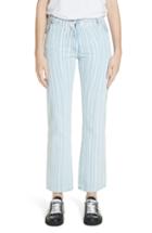 Women's Off-white Diagonal Stripe Crop Jeans - Blue