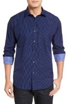 Men's Bugatchi Classic Fit Dobby Grid Sport Shirt - Blue