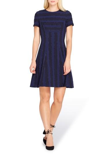Women's Tahari Metallic Stripe Fit & Flare Dress - Blue