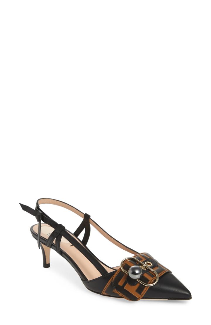 Women's Fendi Pearland Slingback Sandal Us / 36.5eu - Black