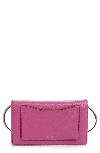 Women's Marc Jacobs 'recruit' Pebbled Leather Crossbody Wallet - Purple