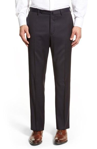 Men's Incotex 'benson' Regular Fit Flat Front Solid Wool Trousers - Blue