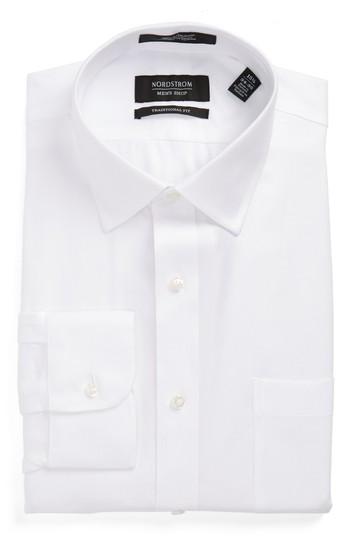 Men's Nordstrom Men's Shop Traditional Fit Solid Dress Shirt - 32/33 - White