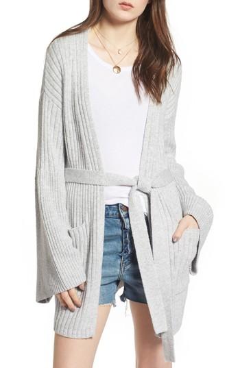 Women's Treasure & Bond Ribbed Wide Sleeve Cardigan, Size - Grey