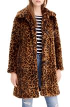 Women's J.crew Leopard Print Faux Fur Coat - Brown