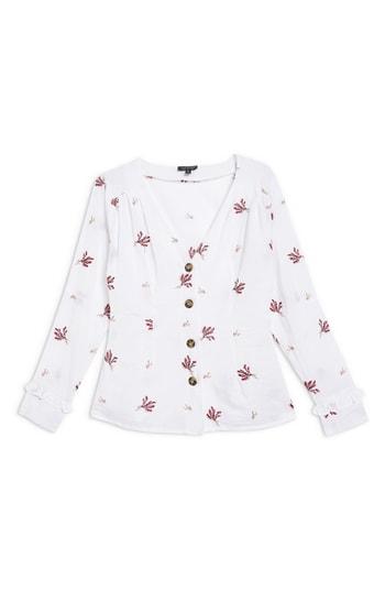 Women's Topshop Embroidered Button Down Blouse Us (fits Like 0) - Ivory