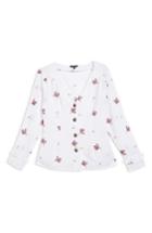 Women's Topshop Embroidered Button Down Blouse Us (fits Like 0) - Ivory