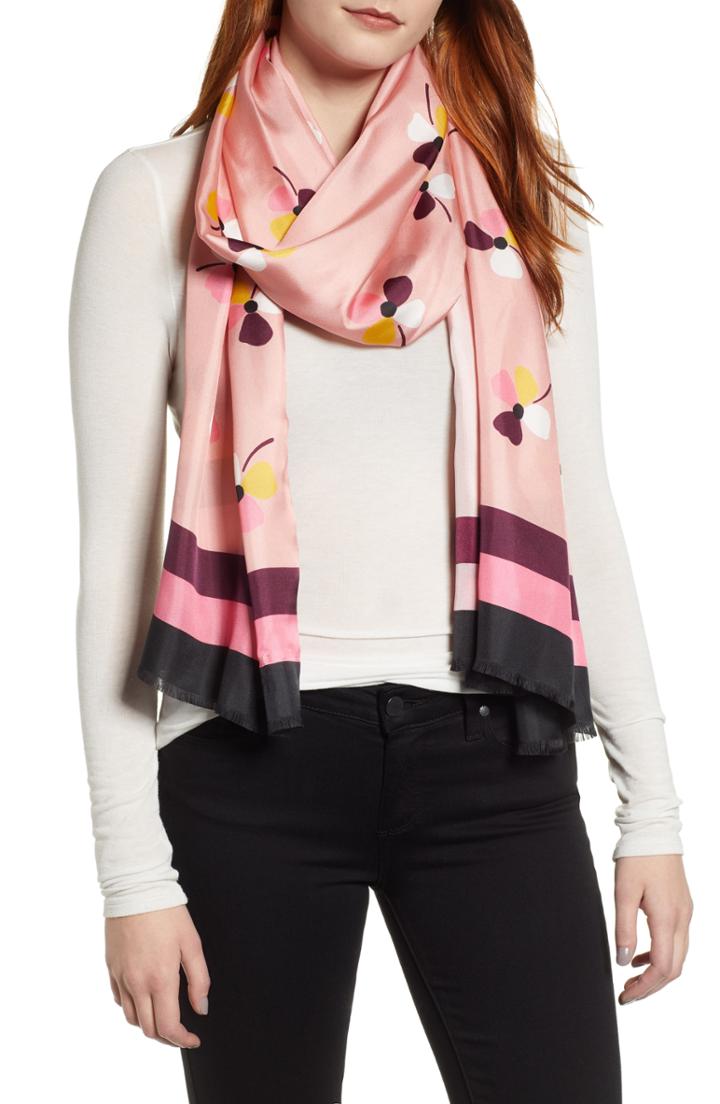 Women's Kate Spade New York Dusk Bud Silk Scarf, Size - Pink