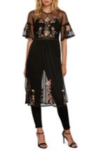 Women's Willow & Clay Embroidered Mesh Tunic, Size - Black