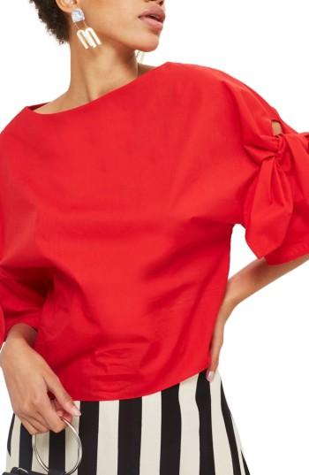 Women's Topshop Bow Sleeve Blouse Us (fits Like 0-2) - Red
