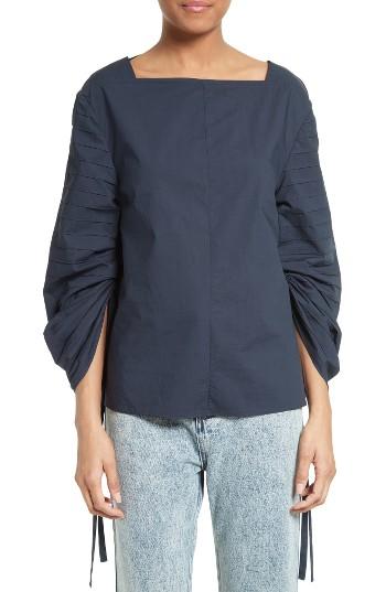 Women's Tibi Sculpted Sleeve Poplin Top - Blue