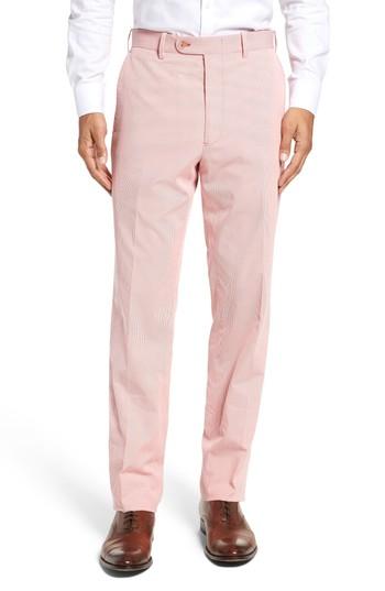 Men's Jb Britches Flat Front Stripe Wool Blend Trousers R - Red