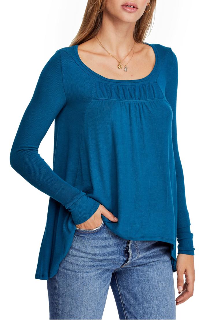 Women's Free People Love Valley Long Sleeve High/low Top - Blue