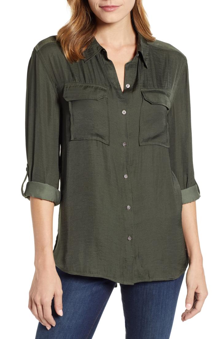 Women's Vince Camuto Flowy Utility Blouse - Green