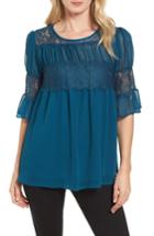 Women's Halogen Lace Panel Pleated Blouse, Size - Blue/green