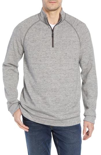 Men's Tommy Bahama On The Doubles Mock Neck Quarter Zip Pullover, Size - Grey