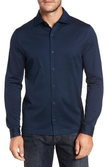 Men's Bugatchi Classic Fit Geo Pattern Knit Sport Shirt - Blue