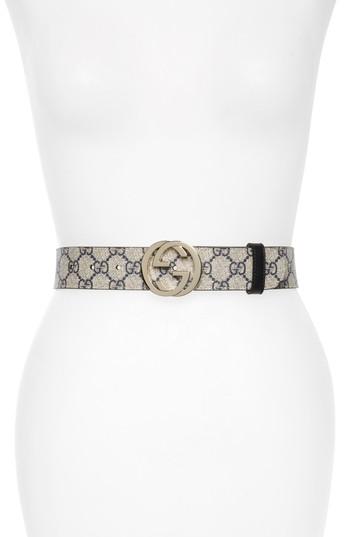 Women's Gucci Logo Buckle Belt 0 - Beige Blue/blue