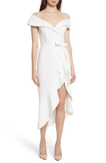 Women's Alice + Olivia Josie Off The Shoulder Ruffle Wrap Dress - Ivory