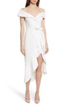 Women's Alice + Olivia Josie Off The Shoulder Ruffle Wrap Dress - Ivory