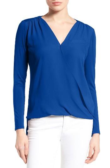 Women's Vince Camuto Georgette & Jersey Faux Wrap Blouse - Blue