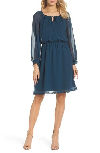 Women's Adrianna Papell Bishop Sleeve Blouson Dress - Blue/green