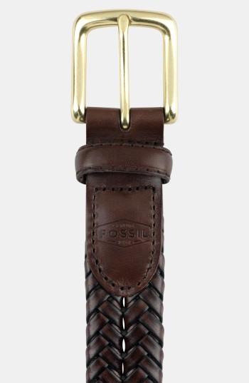 Men's Fossil 'maddox' Leather Braid Belt - Brown