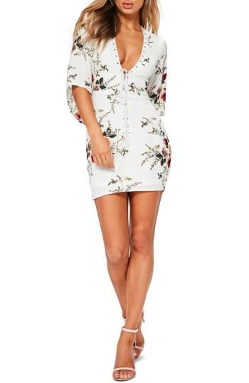 Women's Missguided Lace-up Body Con Dress Us / 8 Uk - Ivory